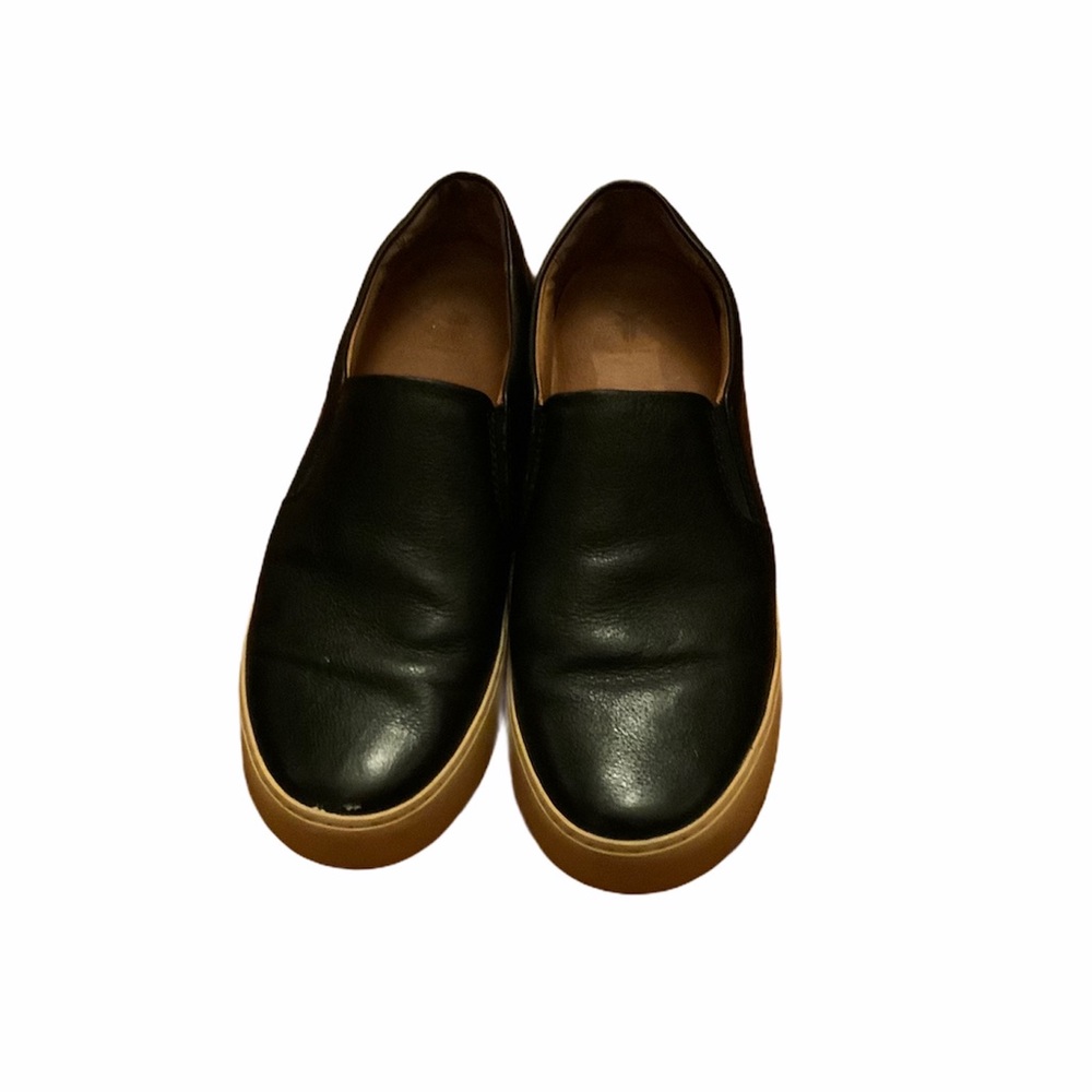 Black leather Frye slip on sneakers